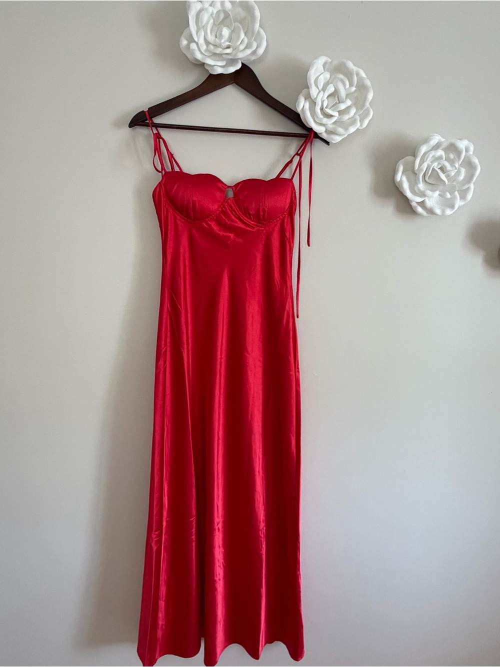 Red Satin Evening Dress with Corset Detail